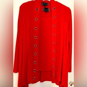 Slinky Jacket with Silvertone Grommets & FREE matching Tank. Lipstick Red. Med